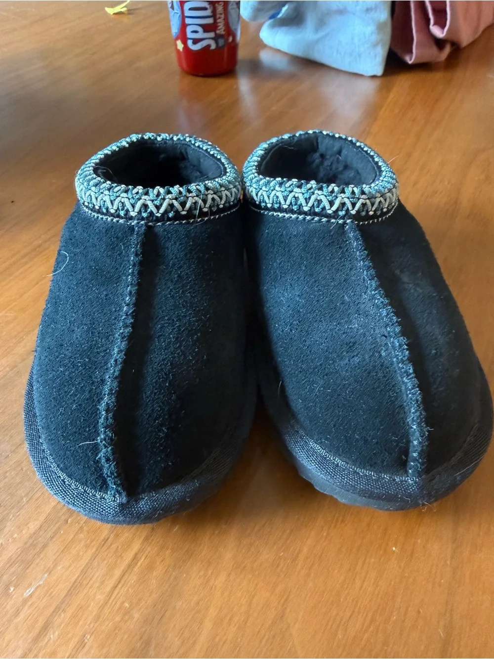 UGG Kids Black Suede Slip-On Slippers with Decorative Trim